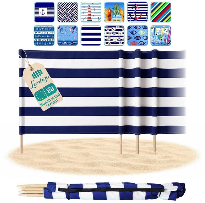 Lantigo Strandscherm Klassieke Strepen 8m | Windscherm Strand Microvezel UV-bestendig 80 cm