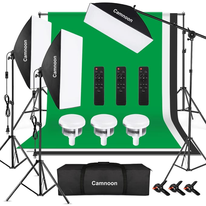 Kit d'éclairage de photographie Camnoon Studio, ensemble d'éclairage Softbox comprenant 85W 2800K-5700K bicolore UK Plug black