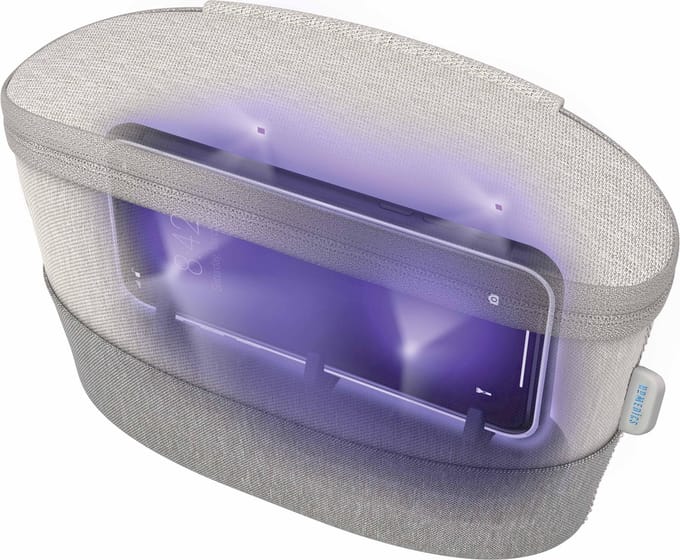 HoMedics Draagbare UV Ontsmetter Sieraden Reiniger - Draagbare UV-C Sanitizer Box - 4 LED Lampen - Oplaadbaar - Grijs