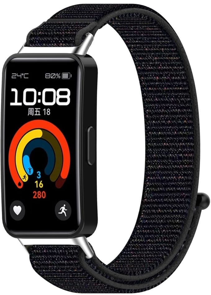 By Qubix - Sport loop nylon bandje - Zwart gemêleerd - geschikt voor Huawei Band 10 / 9 / 8