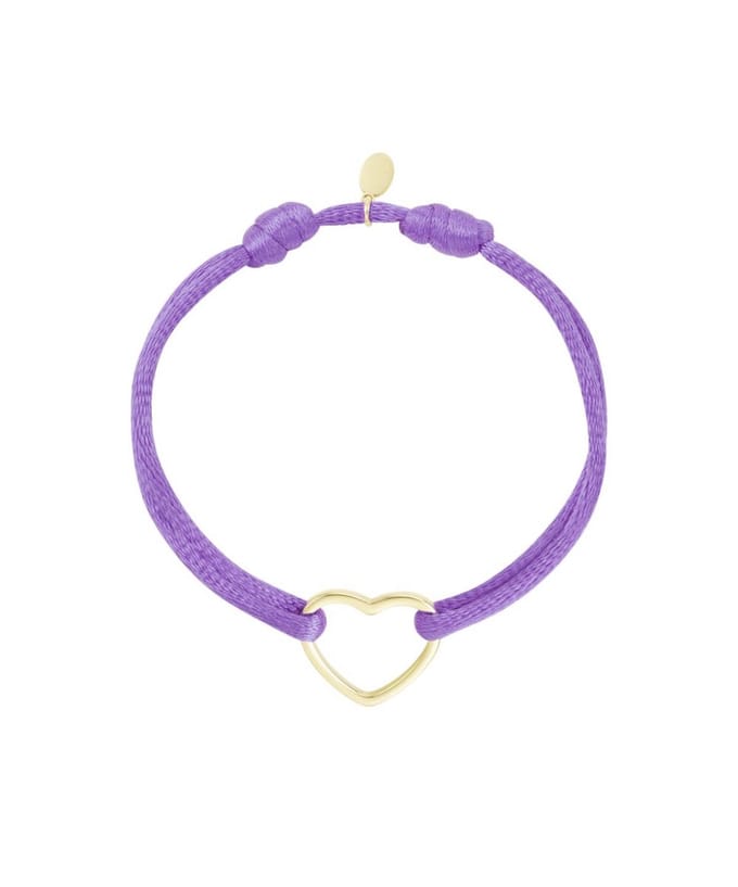 Yehwang armband - Paars koort met goud hartje - Stainless steel