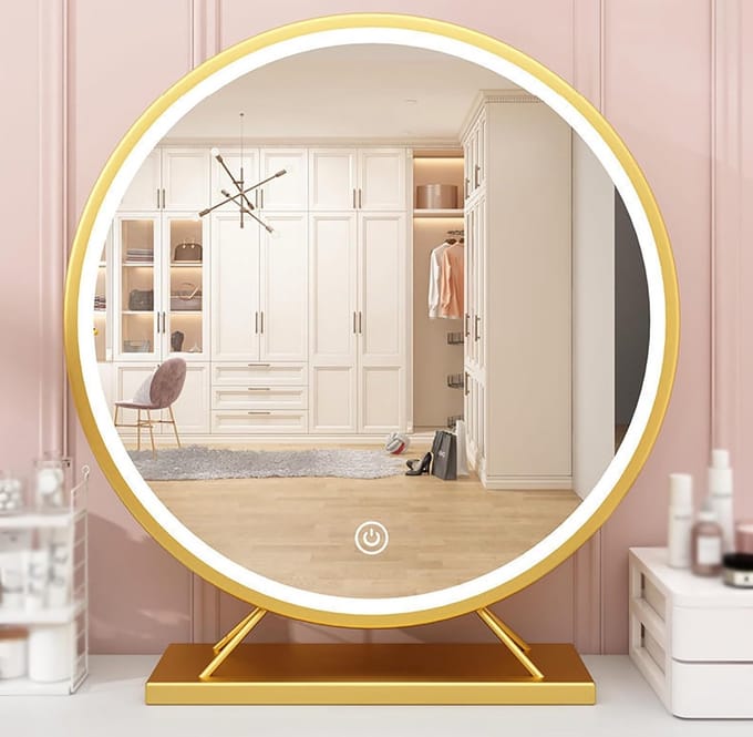 Make-up Spiegel - Verlichte Spiegel - Schoonheidsroutine Verbeteren - 3 Kleurlicht Modi - 30cm Diameter - Goud