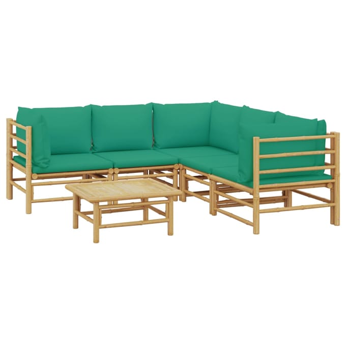 vidaXL - 6-delige - Loungeset - met - kussens - bamboe - groen