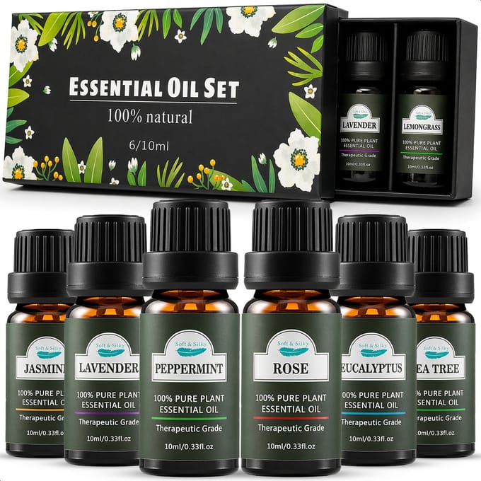 Soft & Silky - Etherische Olie - 6 stuks - 100% natuurlijk - Geschikt voor huid - Diffuser - Voetenbad - Sauna - Essentiële - Geur - olie - Oliën