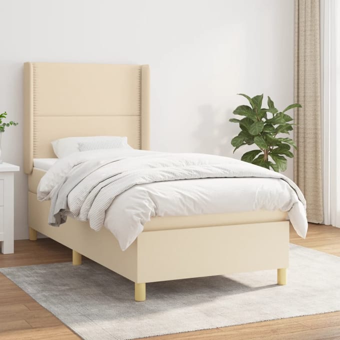 vidaXL - Boxspring - met - matras - stof - crèmekleurig - 90x190 - cm
