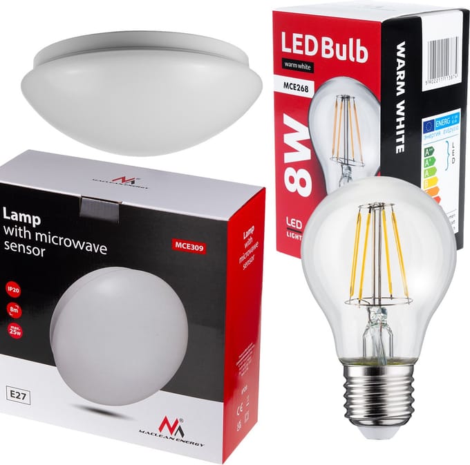 Maclean - Plafondlamp MCE309 - 1xE27 - Microgolf Bewegingsmelder - IP20 - Inclusief LED Lamp