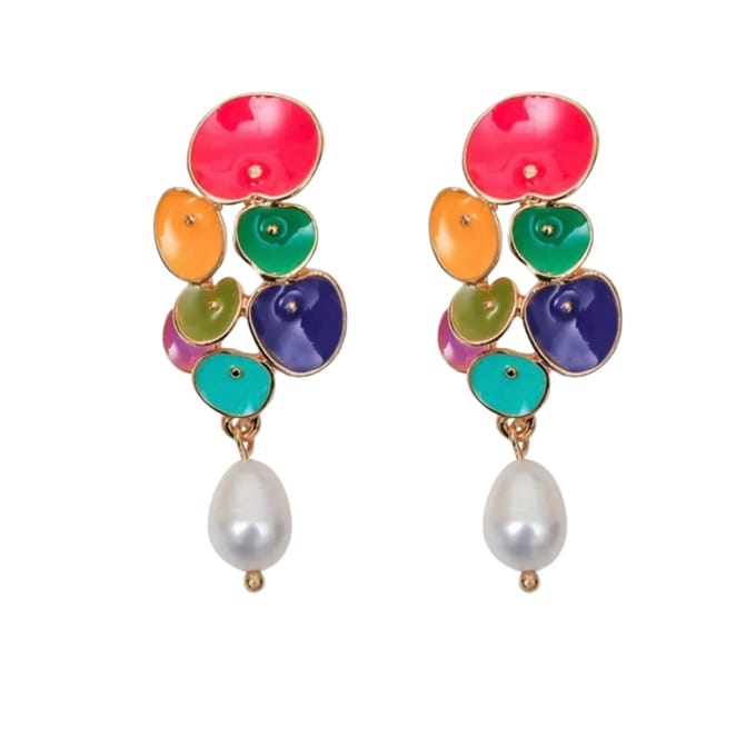 Emaille- happy- oorbellen- Synthetische-parel-Charme Bijoux
