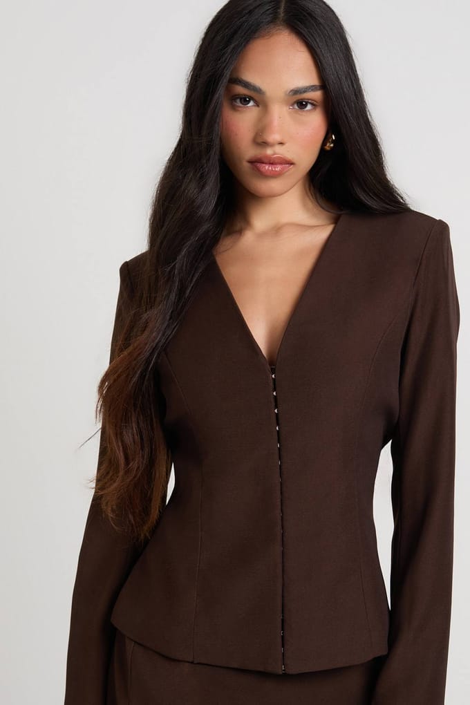 boohoo Dames Op Maat Gemaakte Blazer met Getailleerde Taille | Chocolate | Maat: 14
