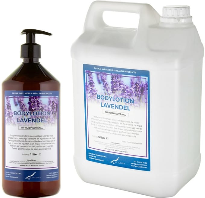 Bodylotion Lavendel 1 liter met gratis pomp - hervulbaar + Jerrycan 5 liter navulling