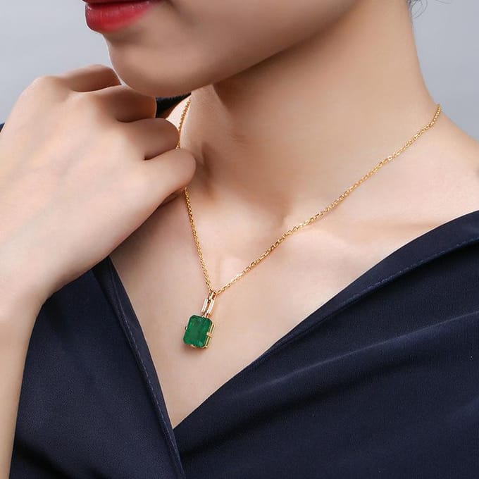 Massief 14k Goud 45cm Ketting Smaragd Ringen Sieraden Bruiloft Hanger Vrouwen Smaragd Edelsteen Hanger Ringen Sieraden