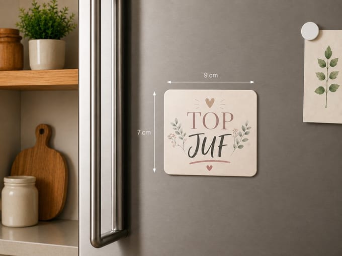 Koelkastmagneet MDF Top Juf – Magneet 9x7 cm – Bedankje voor Juf – Cadeau Einde Schooljaar