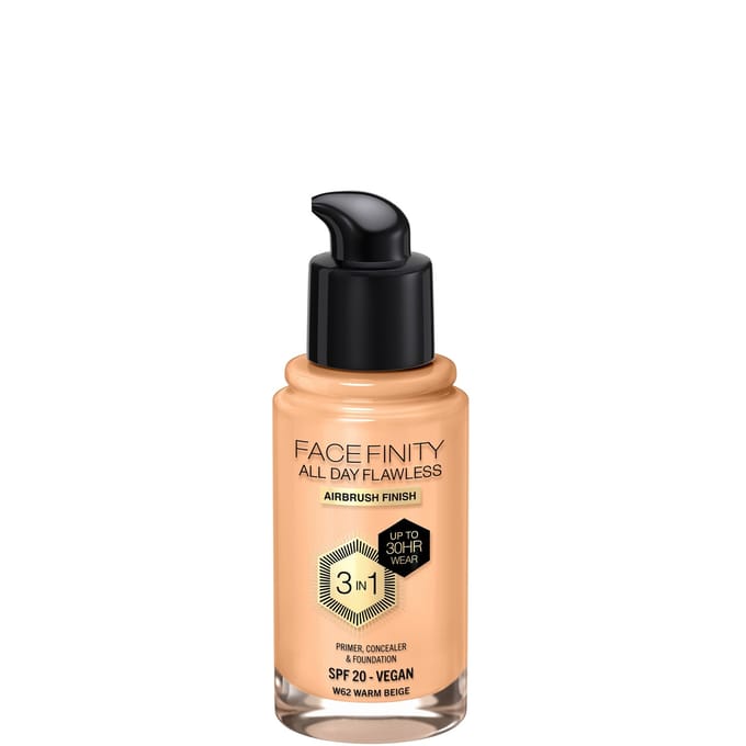 Max Factor Facefinity All Day Flawless 3 in 1 Vegan Foundation 30ml (Various Shades) - W62 - WARM BEIGE