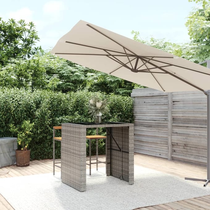 vidaXL - Bartafel - met - glazen - blad - 105x80x110 - cm - poly - rattan - grijs