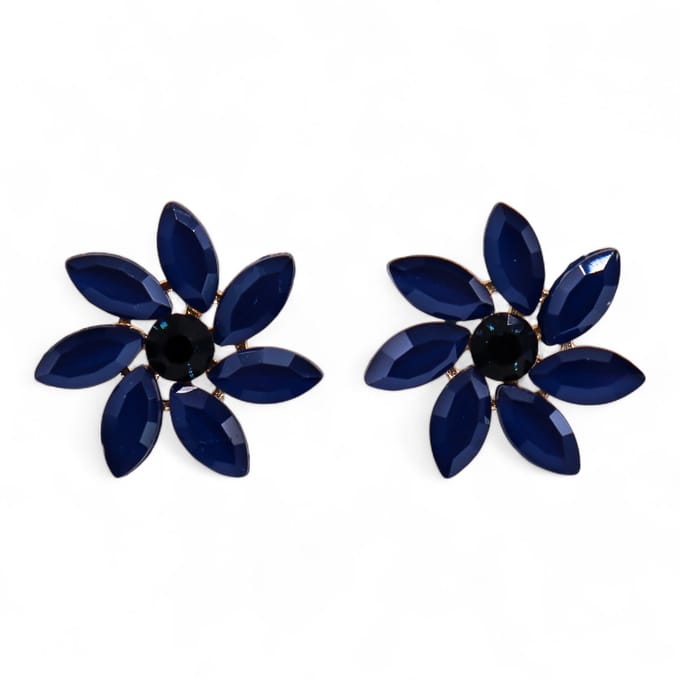 Koningsblauw - Vintage glas - Bloemen - Oorbellen