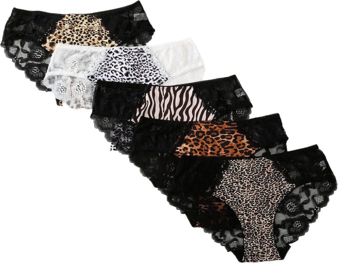 Emilie collection - ondergoed - slip - dierenprint - kant - multipack 5 stuks