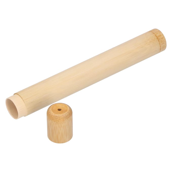 Mini Theeblad Pot Container Draagbare Thee Bus Ronde Vorm Bamboe Buis Opbergdoos Cilinder beige