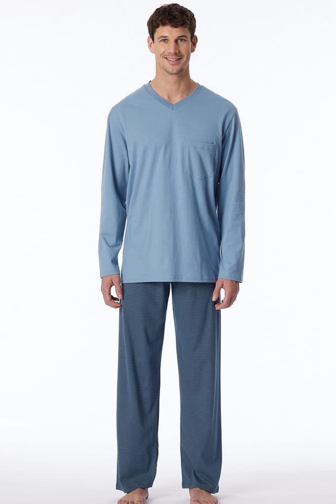 Schiesser - Comfort Essentials – Pyjama – 181154 – Blue Grey – Maat M