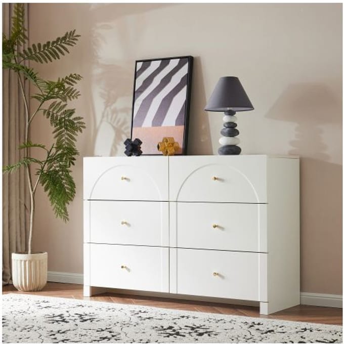 Commode - MUVOE - 6 lades - Crèmewit - Romantisch - H82/B120/D40 cm wit