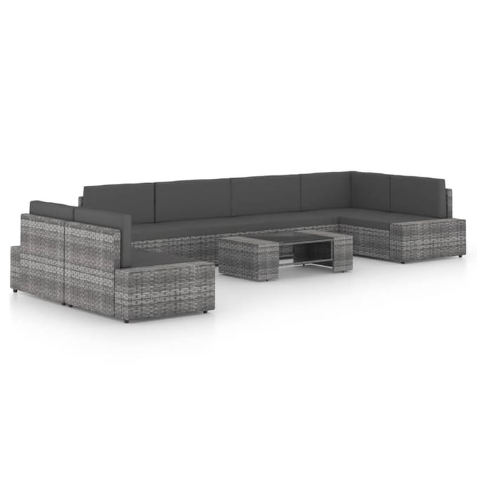 vidaXL - 8-delige - Loungeset - met - kussens - poly - rattan - grijs