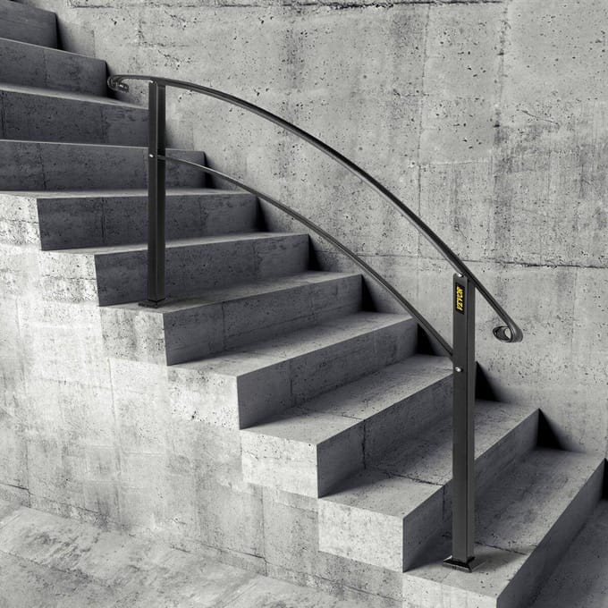 5FT Verstelbare Gesmeed IJzeren Trapleuning Past op 3 Treden Buiten Trappen/Treden