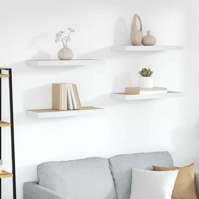 vidaXL - Wandschappen - zwevend - 4 - st - 60x23,5x3,8 - cm - MDF - eikenkleurig - wit