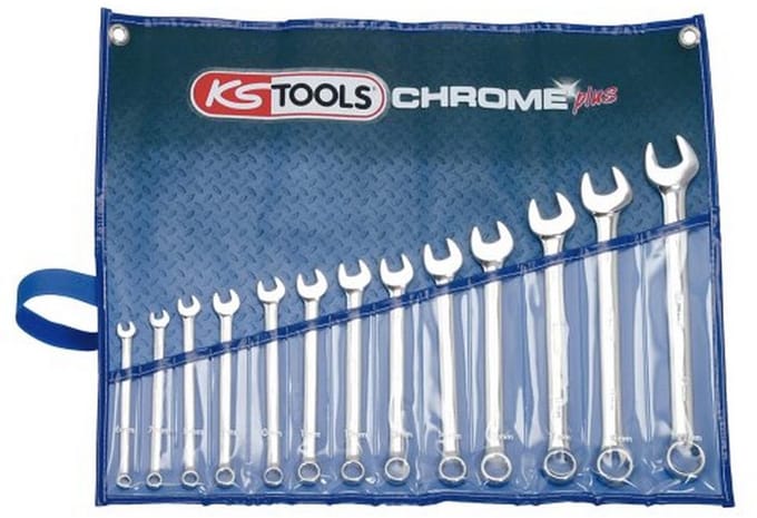 Ringsteeksleutelset gebogen 13-dlg - hoogglans chroom vanadium staal