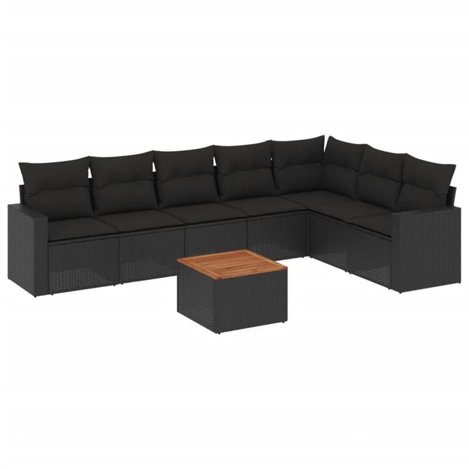 vidaXL - 8-delige - Loungeset - met - kussens - poly - rattan - zwart