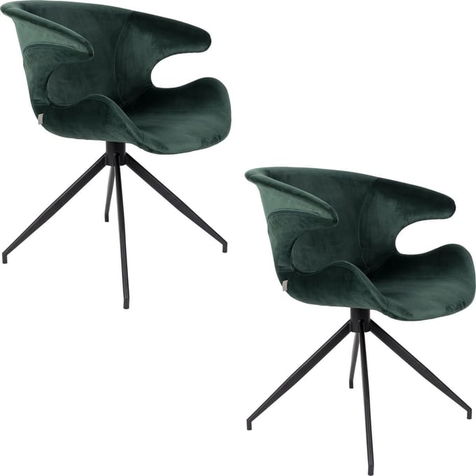 Zuiver Mia Eetkamerstoelen Armleuning Groen - Set van 2