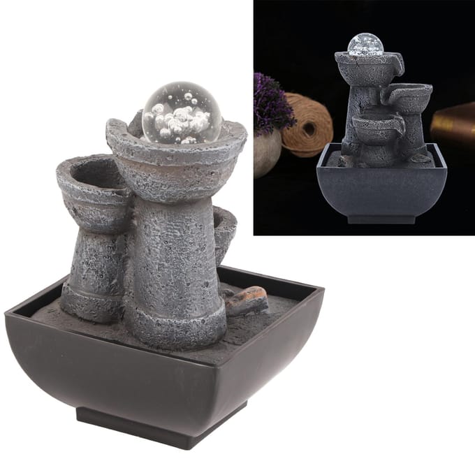LED Verlichte Tafelwaterval met Stromend Water en Bol voor Thuis Kantoor Feng Shui