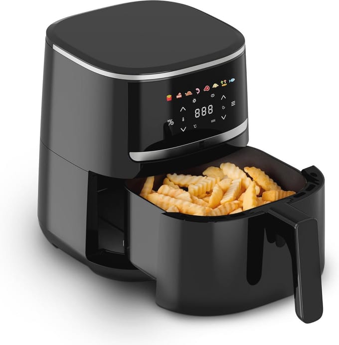 Compacte AirFryer 4.3 Liter met Digitale Touch Display, 1500 Watt en 8 Voorinstellingen