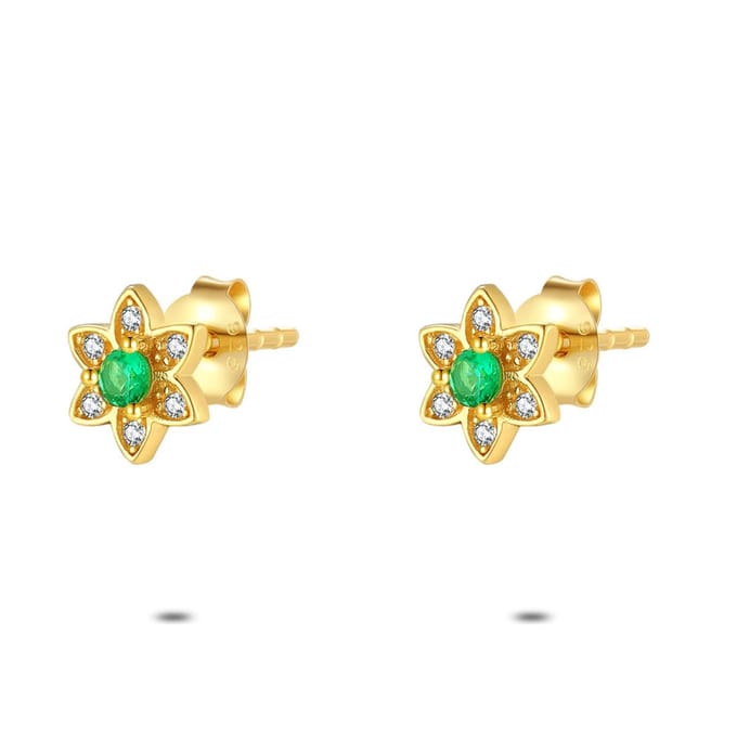 Twice As Nice Oorbellen in 18kt verguld zilver, bloem, wit en groen