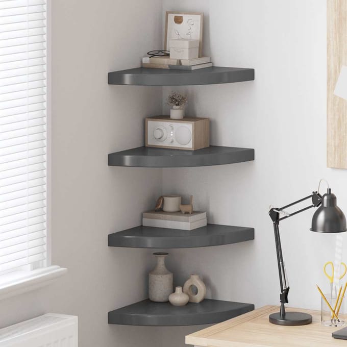 vidaXL - Hoekschappen - zwevend - 4 - st - 35x35x3,8 - cm - MDF - hoogglans - grijs