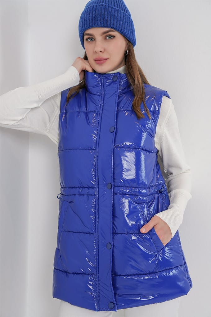 Glanzende Gevoerd Vest met Rits