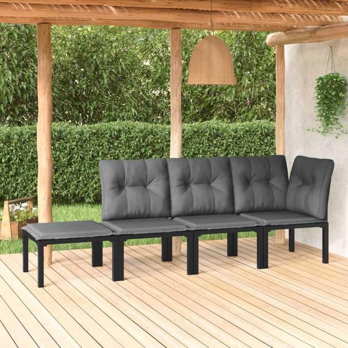 vidaXL - 4-delige - Loungeset - poly - rattan - zwart - en - grijs