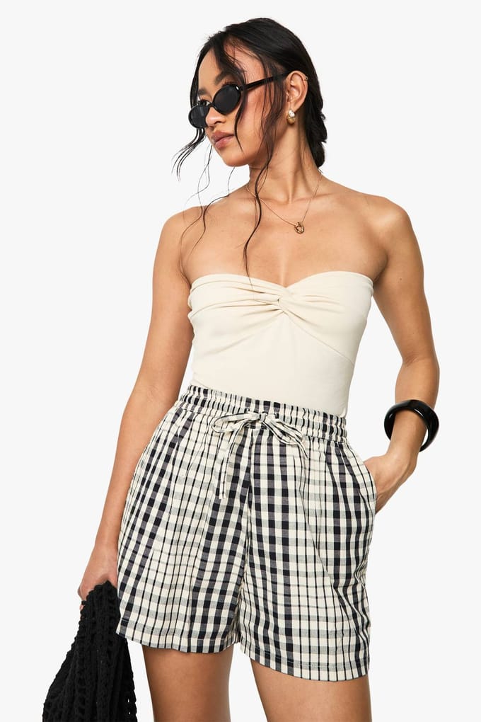 boohoo Dames Geruite geweven shorts | Beige | Maat: XS