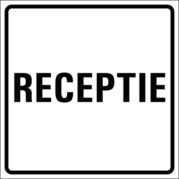 Receptie sticker met tekst, wit zwart 100 x 100 mm