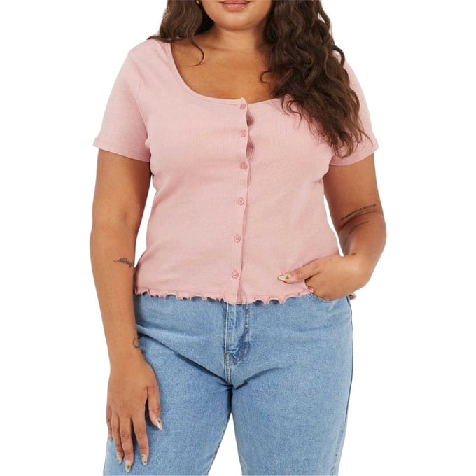 Brave Soul Dames/Dames Geribd Plus T-shirt (Stoffige roos)