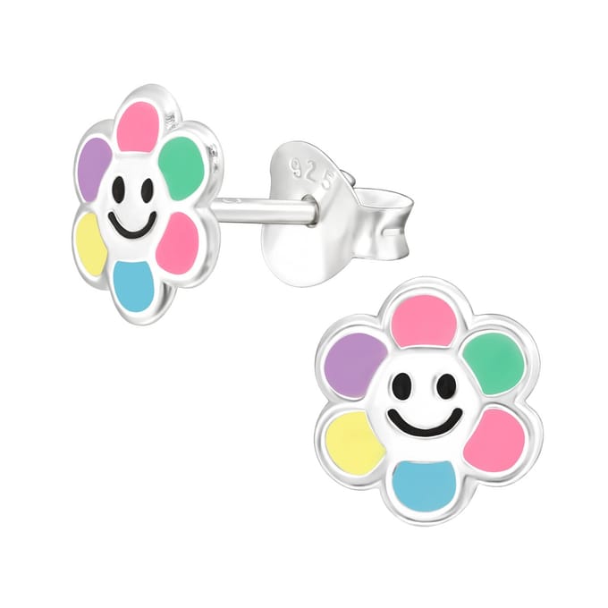Oorbellen meisje smiley - bloem - zilver