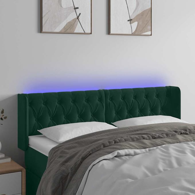vidaXL - Hoofdbord - LED - 147x16x78/88 - cm - fluweel - donkergroen