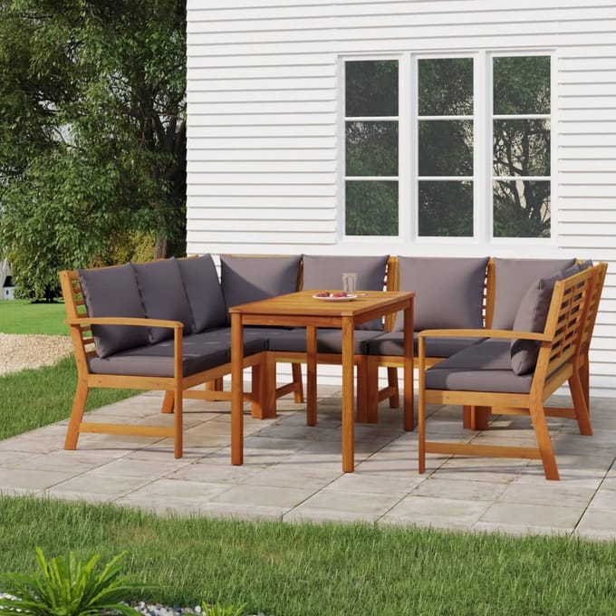 vidaXL - 7-delige - Tuinset - met - kussens - massief - acaciahout