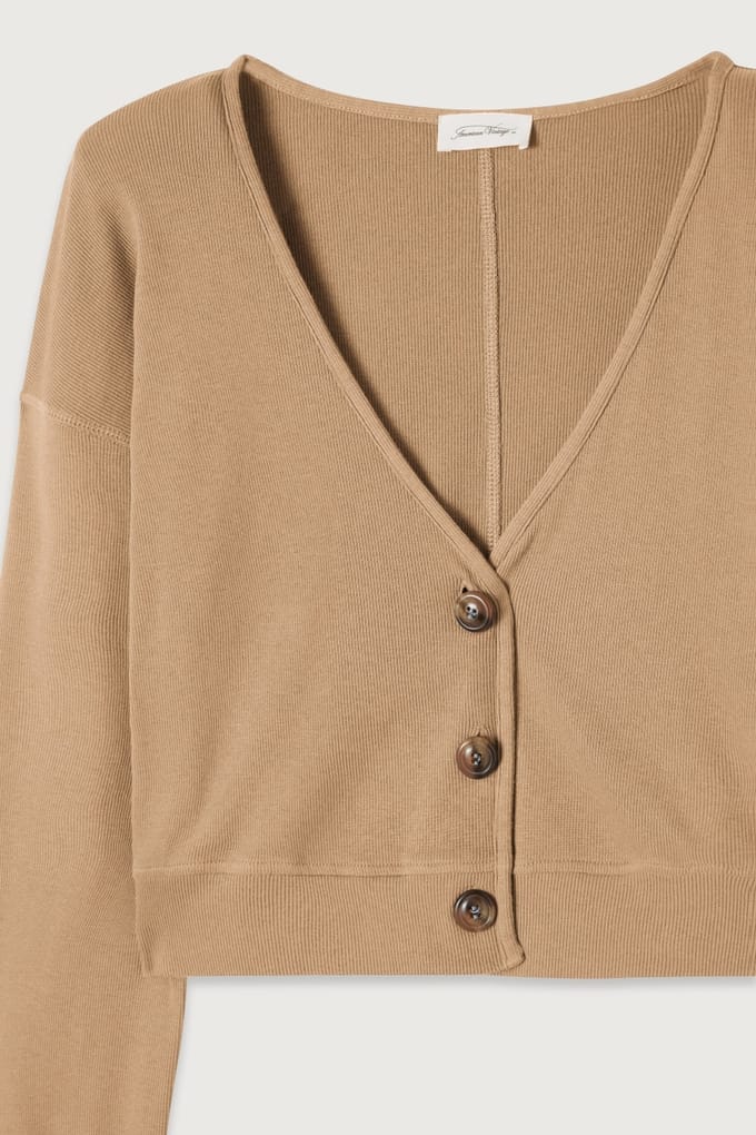 American Vintage Long-sleeved V-neck Button-down Vest Praline Größe: L | Cardigans Outlet | Damen