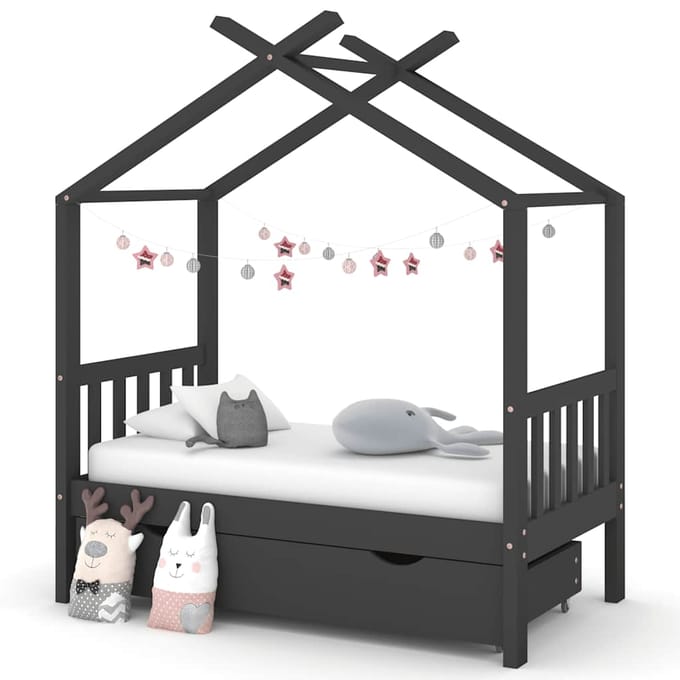 vidaXL - Kinderbedframe - met - lade - grenenhout - donkergrijs - 70x140 - cm