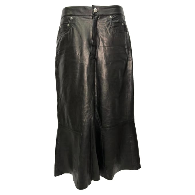 Rick Owens gekreukte midi-rok van zwart lamsleer