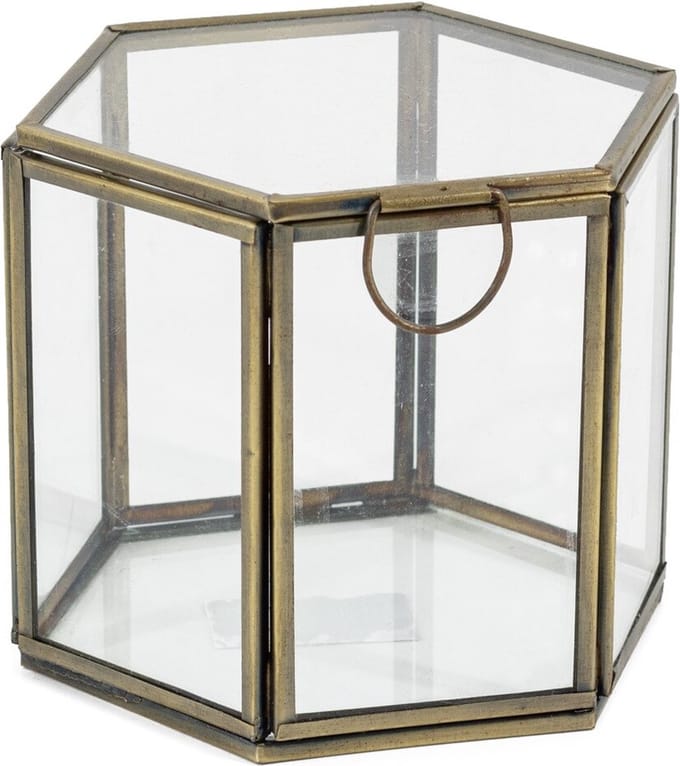 HomeBound by KY | Glazen doosje hexagon met deksel goud | opbergdoosje