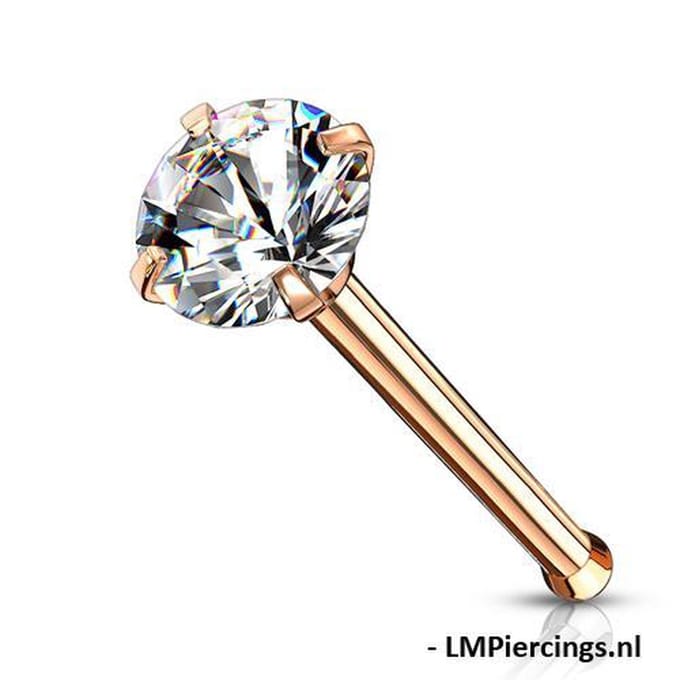 Neuspiercing PVD CZ top round 2.5 mm - rose goud - LMPiercings