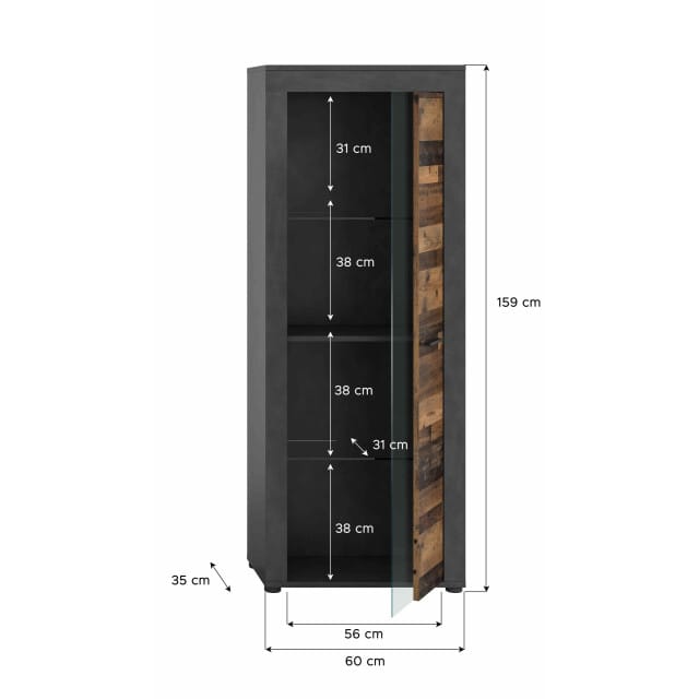 Jam showcase Old Wood NB Matera NB - 35x159x60cm