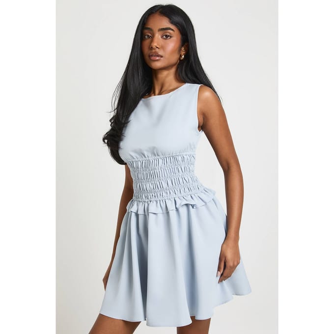 boohoo Dames Mouwloze Mini-jurk Met Gerimpelde Taille | Lichtblauw | Maat: 42