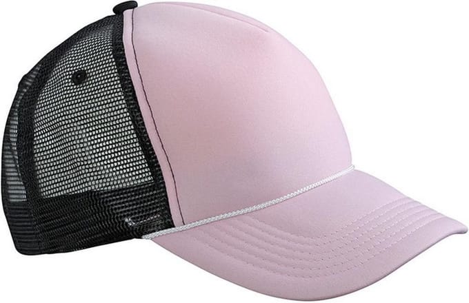 Myrtle Beach Volwassenen Unisex 5 Panel Retro Mesh Cap (Babyroze/zwart)