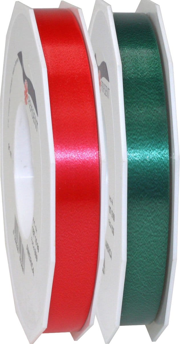 Glorex Hobby/deco luxe cadeau sierlint groen/rood 1.5 cm x 91 meter