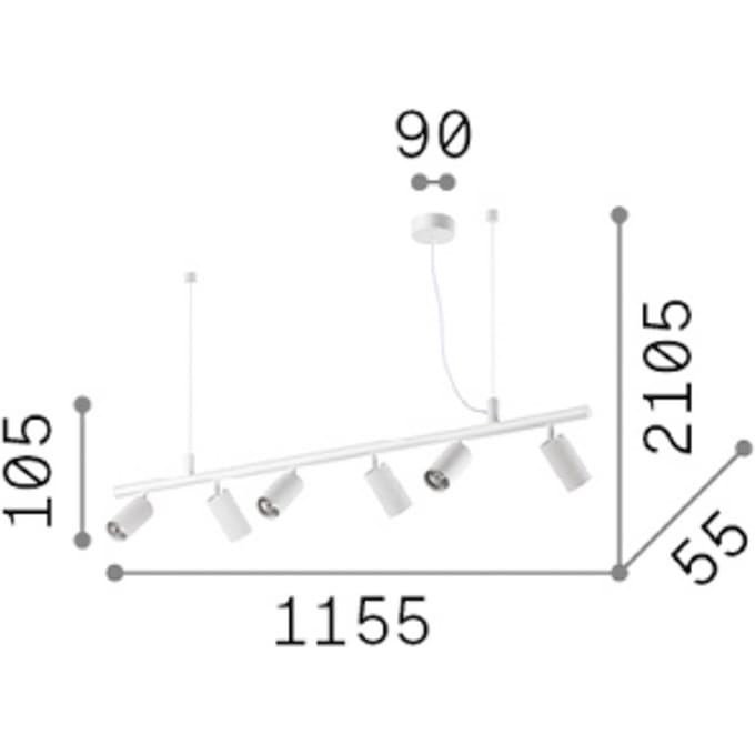 IDEAL LUX hanglamp Dynamite Round, wit, 6-lamps
